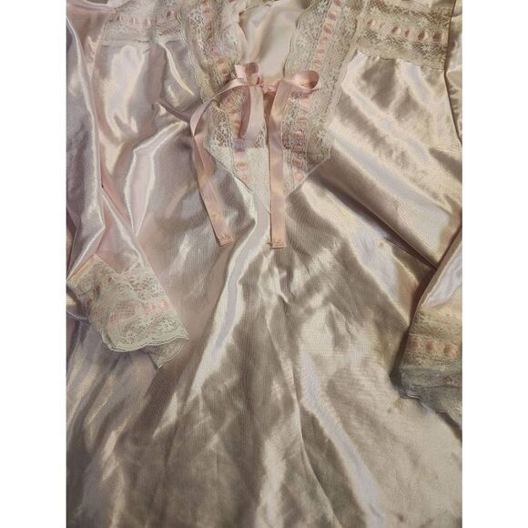 80s Vintage Deadstock Satin Lace Avon Pj Set Pale Pink Bow Size Small - Picture 7 of 8